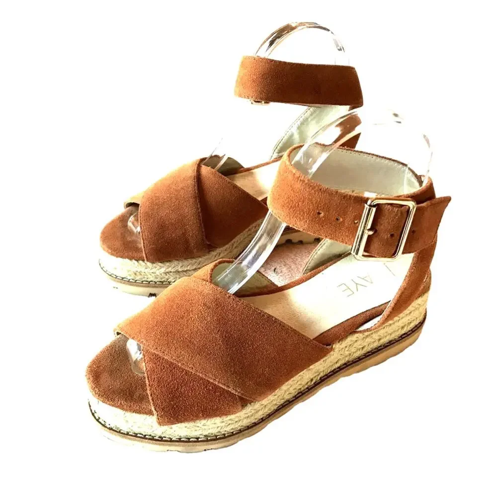 Raye Brown Suede Chunky Strappy Espadrille Sandals size 6